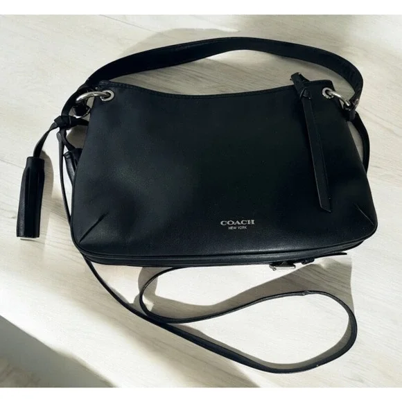 *Flawed* Coach Legacy Leather Double Gusset Crossbody Bag Black Leather 26601 - Picture 2 of 16